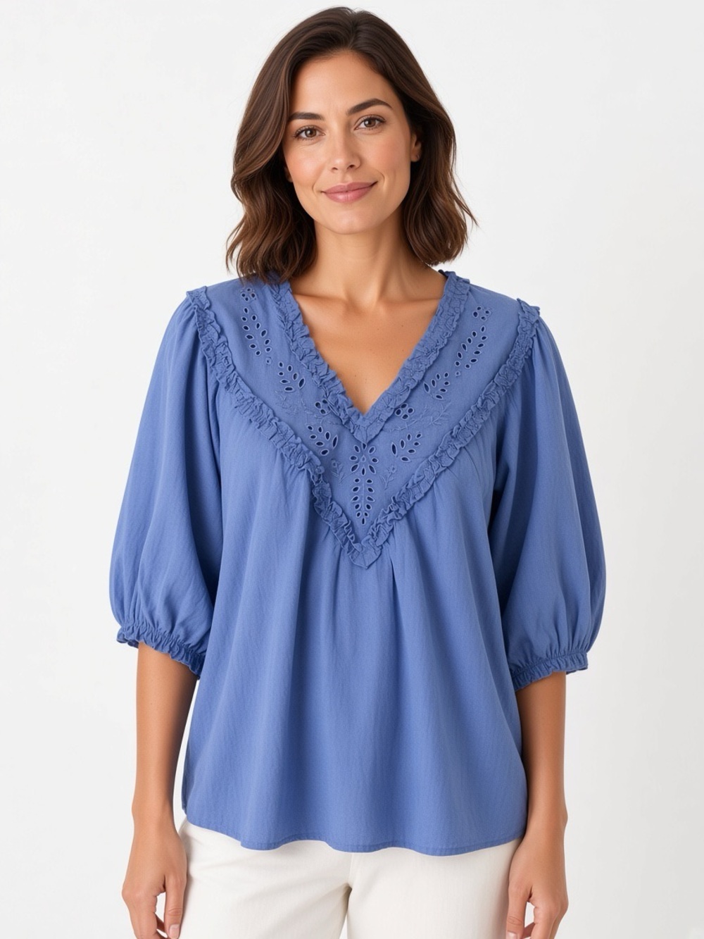 Old Navy Periwinkle V-Neck Eyelet Ruffle Blouse